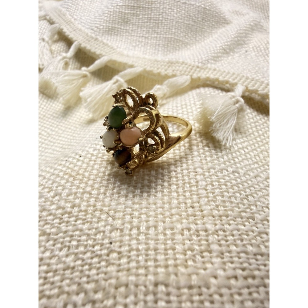 Signed Anson 18K Heavy Gold Electroplate Cocktail Ring‎ Multi Stone Cabochon